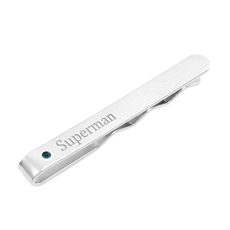 Stříbrná kravatová spona s modrým diamantem