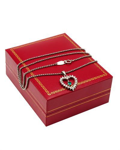 platinové srdce s diamanty a smaragdem 3893