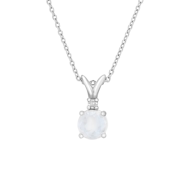 Přívěsek z bílého zlata s měsíčním kamenem a diamantem