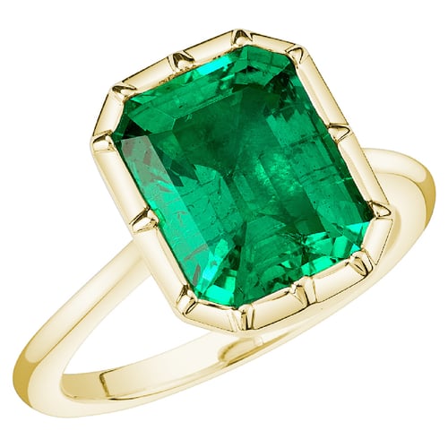 Zlatý bezel prsten s emerald lab-grown smaragdem Moly