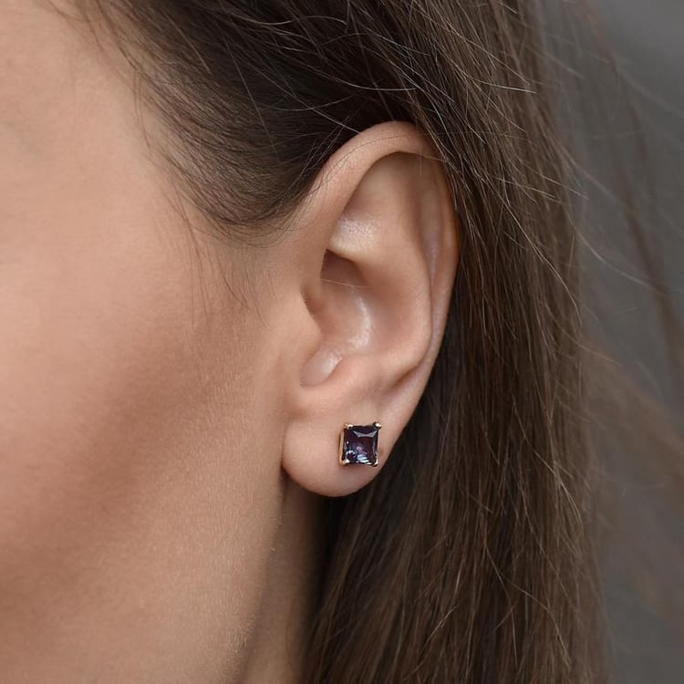 Zlaté náušnice s princess alexandrity 16694