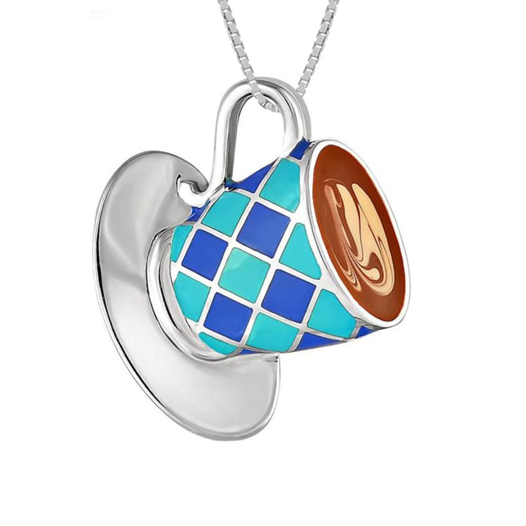 Stříbrný náhrdelník se šálkem kávy a enamelem Cup