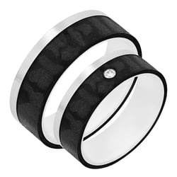 Ploché karbonové snubní prsteny ze zlata s diamantem Adidan