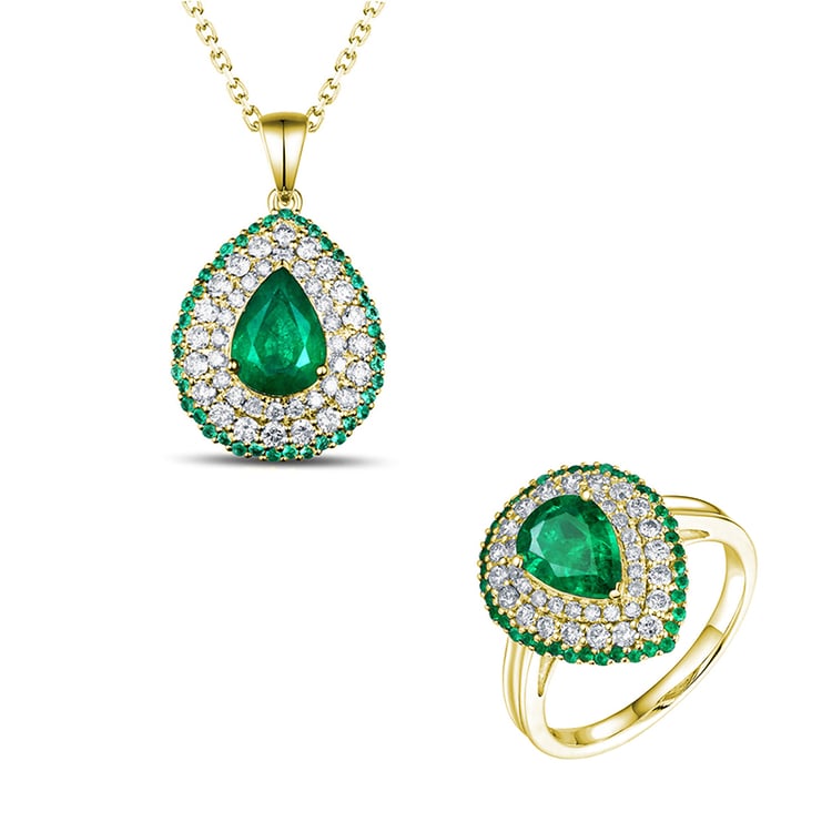 Smaragdová souprava šperků s diamanty Teal 147571