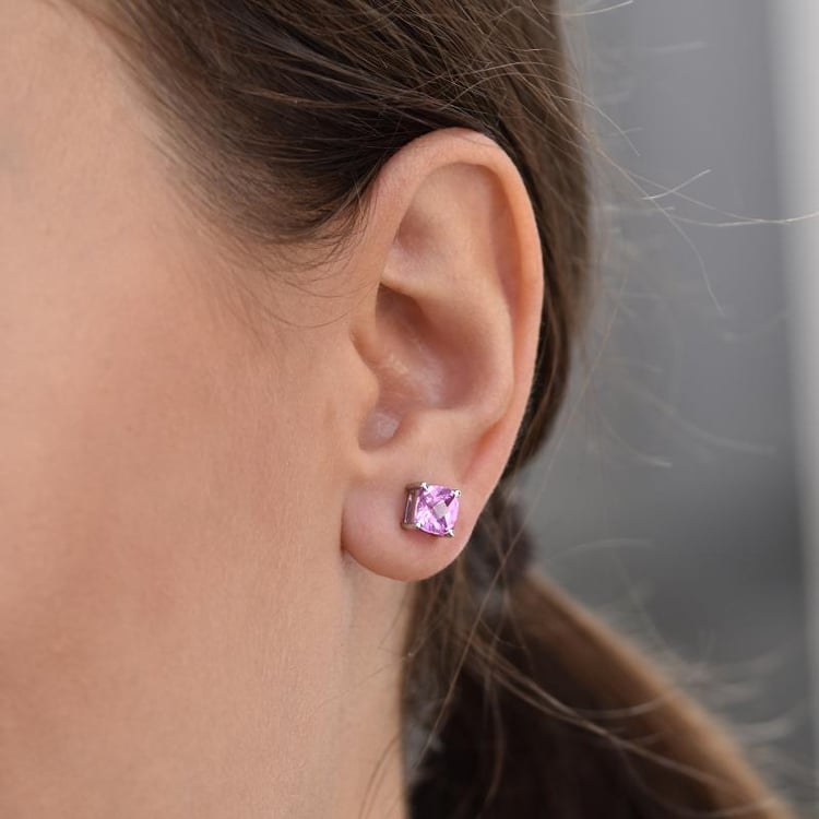 Zlaté náušnice s růžovými safíry 35178