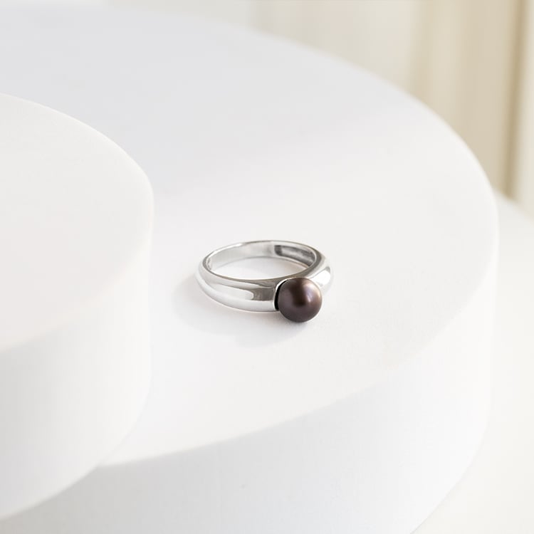 Zlatý prsten s černou perlou Racel 146137