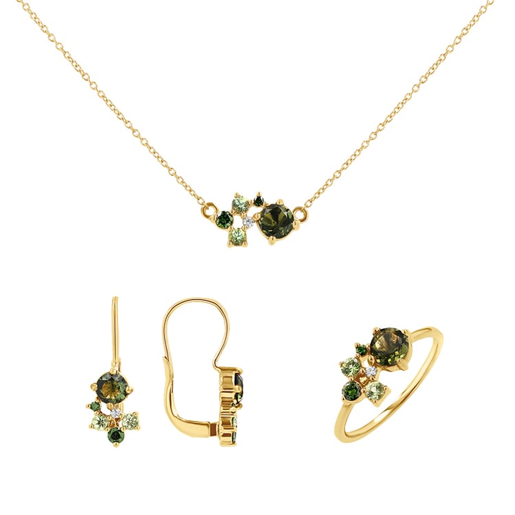 Set cluster šperků s vltavíny, safíry a diamanty Zino 146862