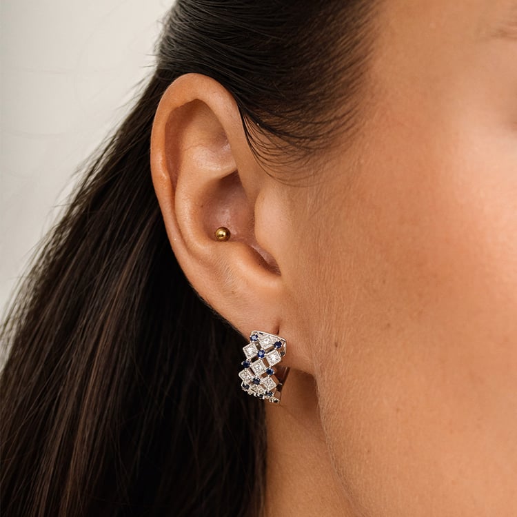 Zlaté kruhové náušnice s lab-grown diamanty a safíry Solveig 162778