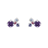 Stříbrné cluster náušnice s ametysty a drahokamy Kerrie