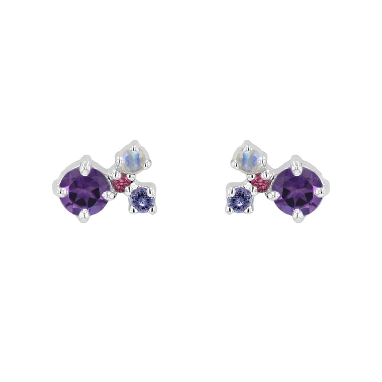 Stříbrné cluster náušnice s ametysty a drahokamy Kerrie