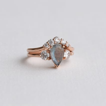 Set prstenů ze zlata s labradoritem a moissanity Bechet