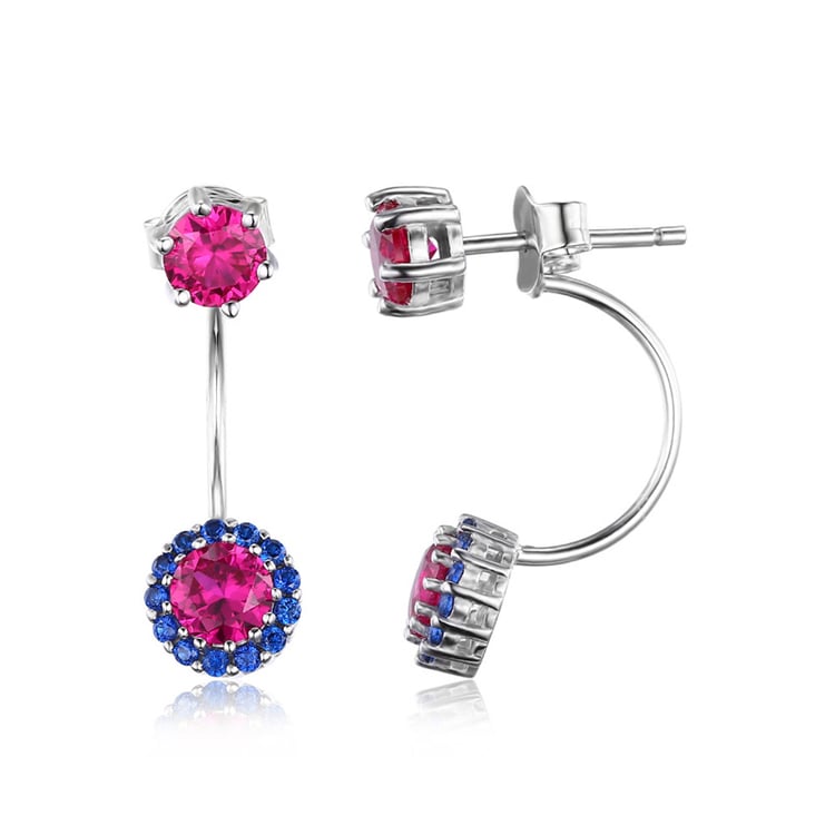 Stříbrné náušnice 2 v 1 s rubíny 18843