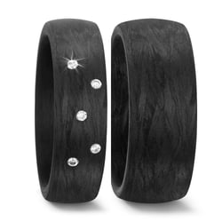 Ploché karbonové snubní prsteny s diamantem Lola