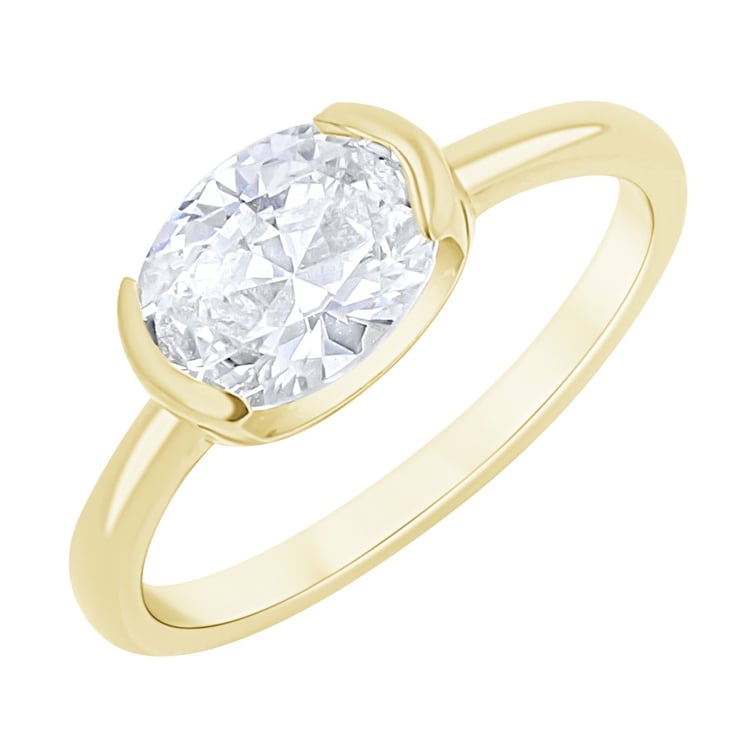 Zlatý prsten s half-bezel oválným lab-grown diamantem Hortensia
