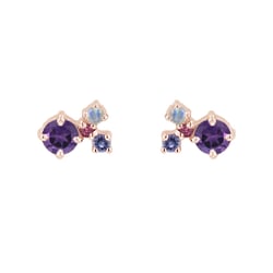 Fialové cluster náušnice s ametysty a drahokamy Kerrie