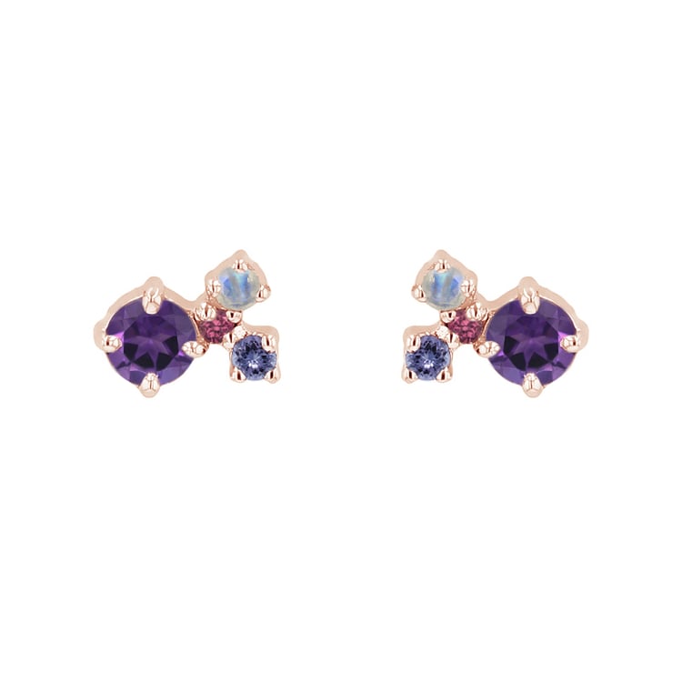 Fialové cluster náušnice s ametysty a drahokamy Kerrie