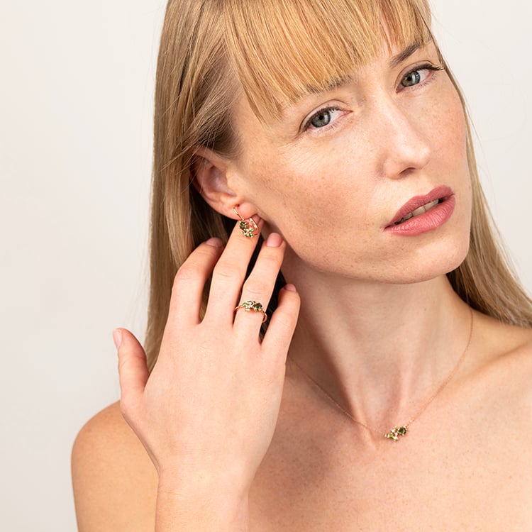 Set cluster šperků s vltavíny, safíry a diamanty Zino 146943