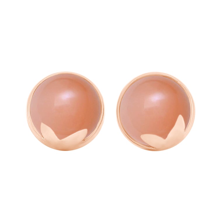 Náušnice s cabochon broskvovými měsíčními kameny z růžového zlata 44791