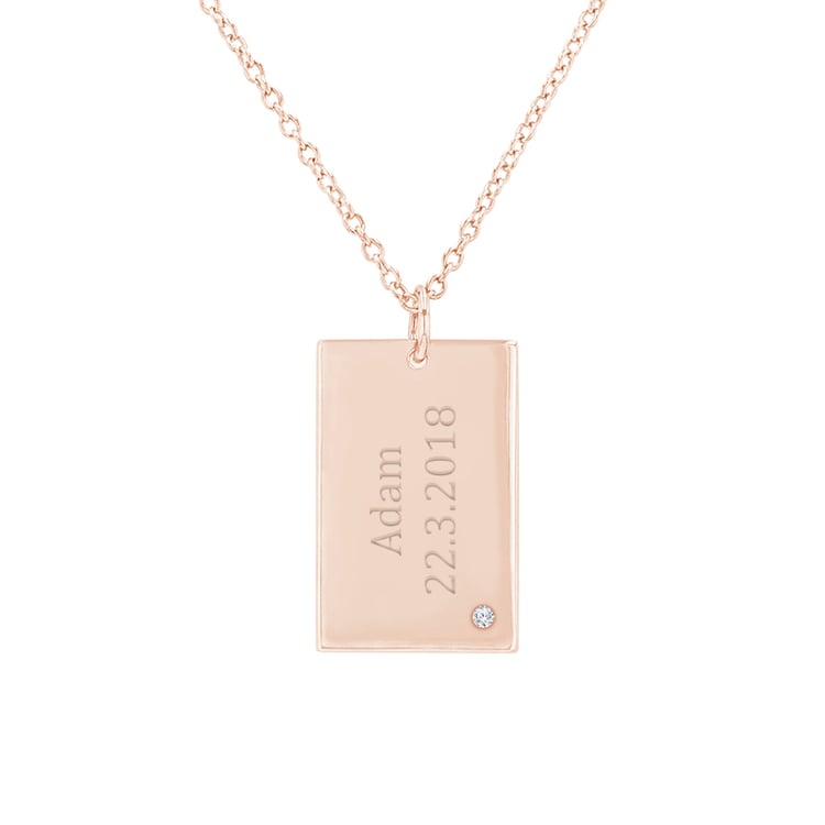 Stříbrný obdélníkový přívěsek s diamantem a gravírem Mays 100042