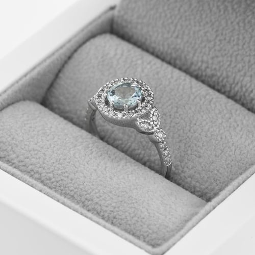 Zásnubní halo prsten s akvamarínem a diamanty Varana