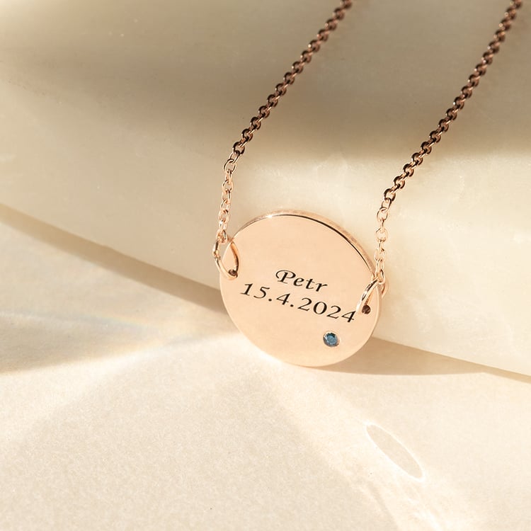 Zlatý náramek s modrým diamantem a gravírem dle vaší volby Shalek 139494