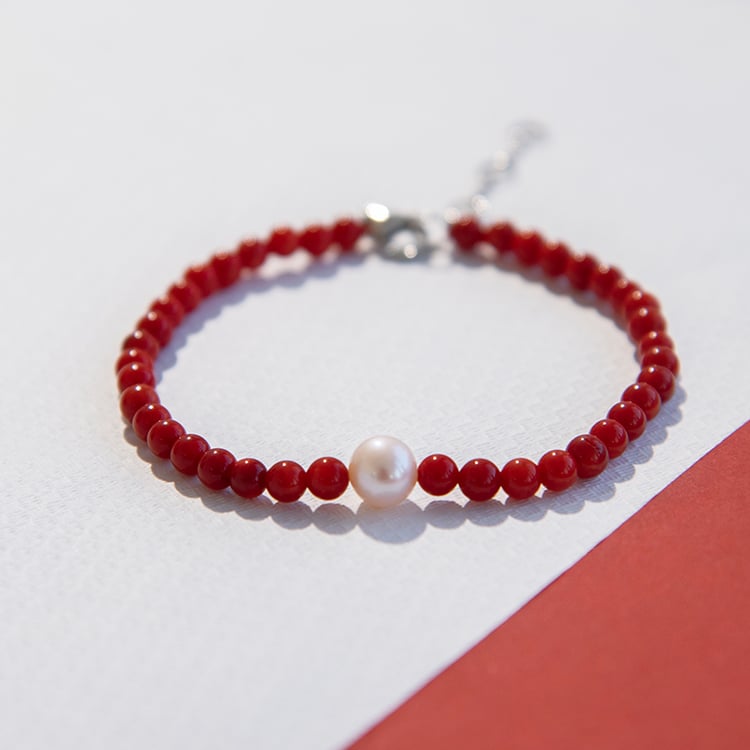 Korálový stříbrný náramek s perlou Dolores 109203