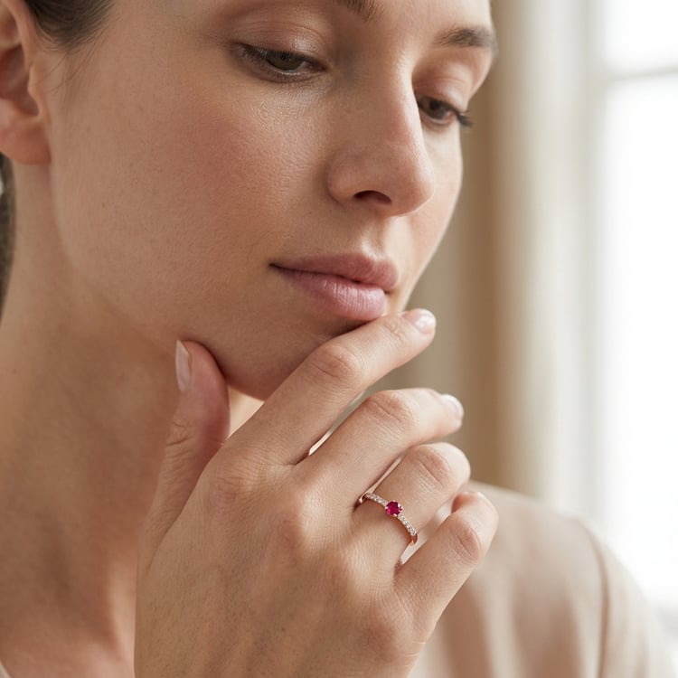 Goldener Ring mit Rubin und seitlichen Lab Grown Diamanten Tyla 170999