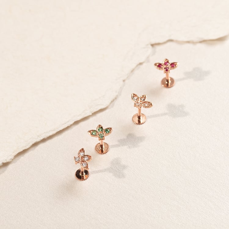 Zlatá piercing náušnice s rubíny Amina 138278