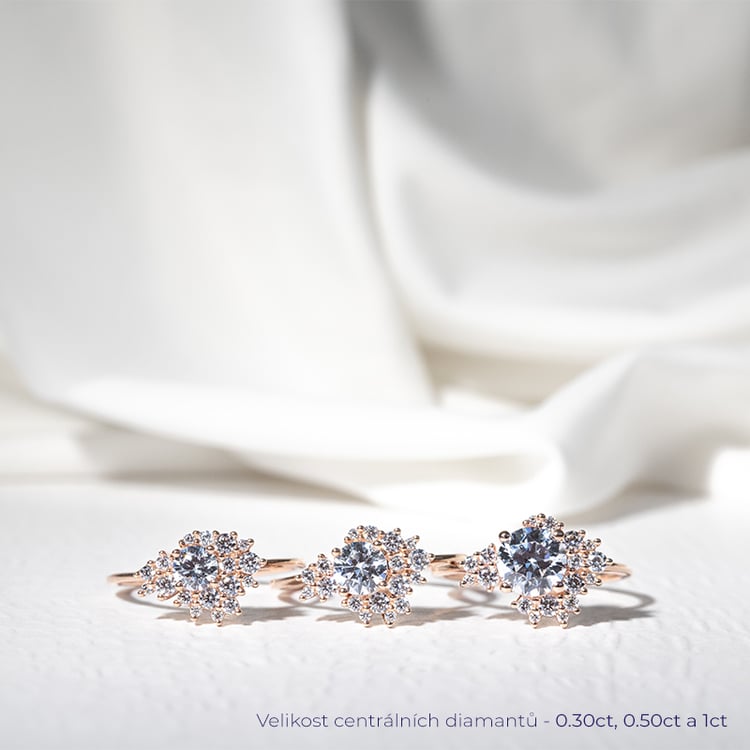 Atypický zásnubní cluster prsten s diamanty Moore 128770