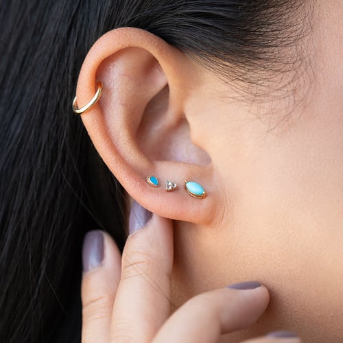 Zlatá piercing náušnice s tyrkysem Wendy