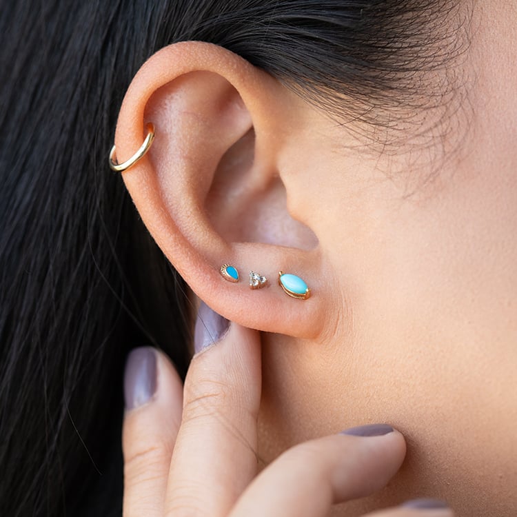 Zlatá piercing náušnice s tyrkysem Wendy 126553