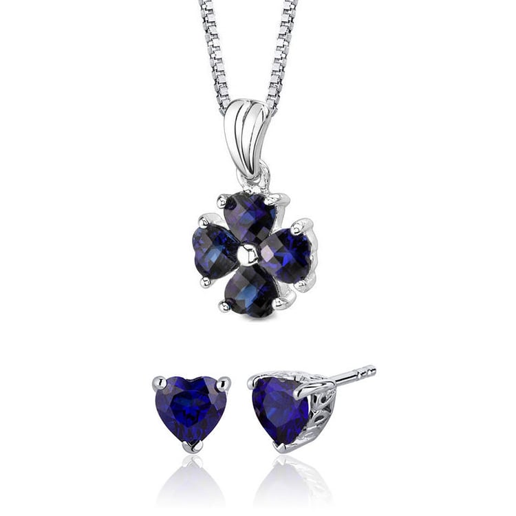 Safírová stříbrná kolekce náhrdelníku a náušnic