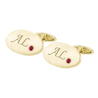 Zlaté manžetové knoflíčky s gravírem a rubíny Nihal