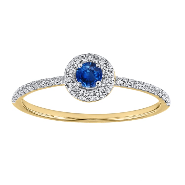 Stříbrný halo prsten s modrým safírem a lab-grown diamanty Lys 169032