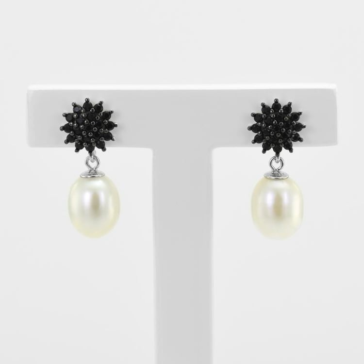 Stříbrné visací náušnice s perlou a zirkony 51742