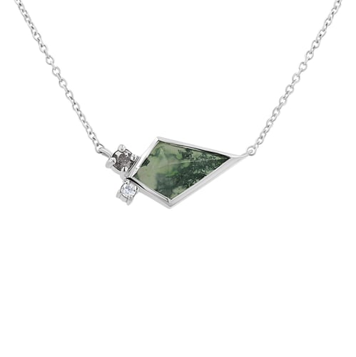 Náhrdelník s mechovým achátem, diamantem a moissanitem Milly