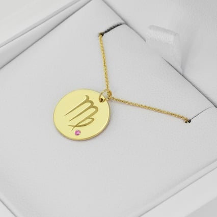 Stříbrný přívěsek se znamením a růžovým safírem Panna