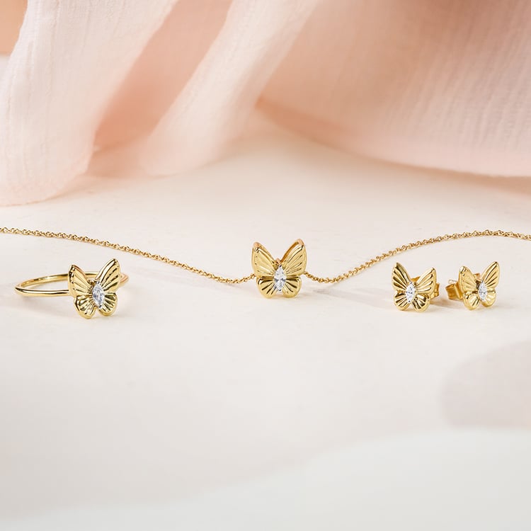 Zlaté náušnice ve tvaru motýla s lab-grown diamanty Anna 163637