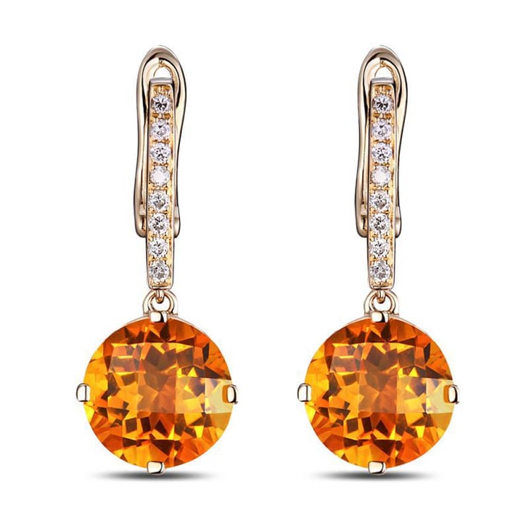 Zlaté visací náušnice s citríny a diamanty Sanis