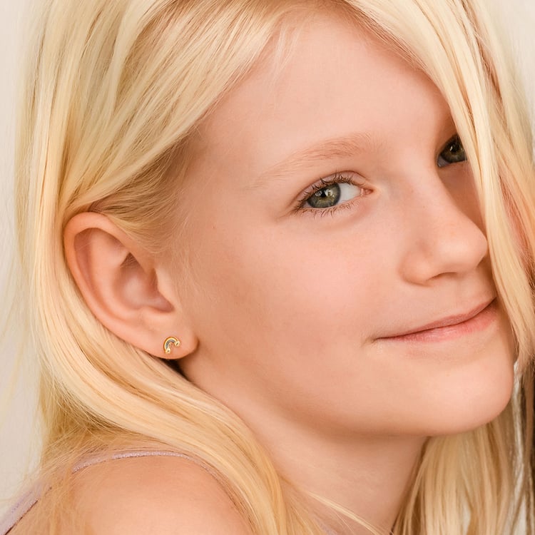 Zlaté dětské náušnice ve tvaru duhy Marigold 164371