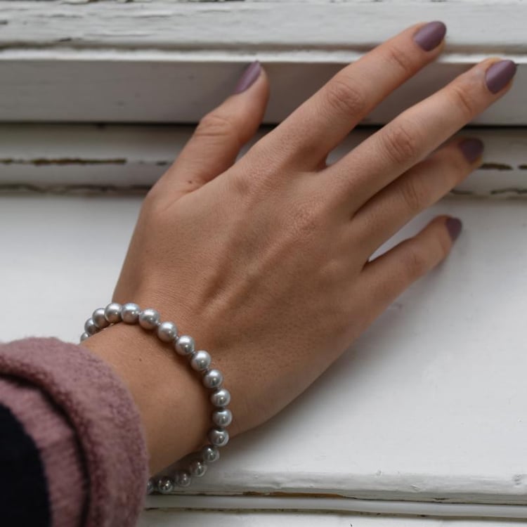 Stříbrný náramek s šedými perlami Mileva 50150