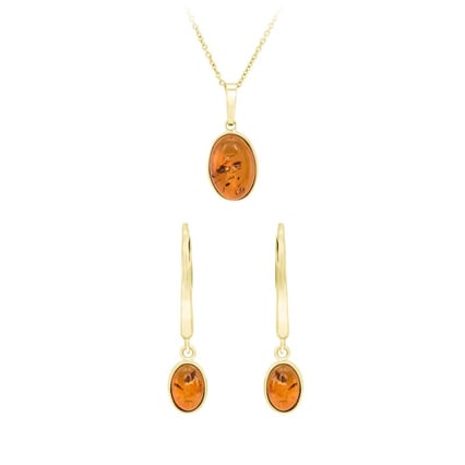 Zlatá kolekce šperků s jantary Rawec