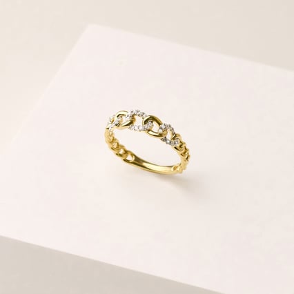 Zlatý proplétaný prsten s přírodními diamanty Rakhi