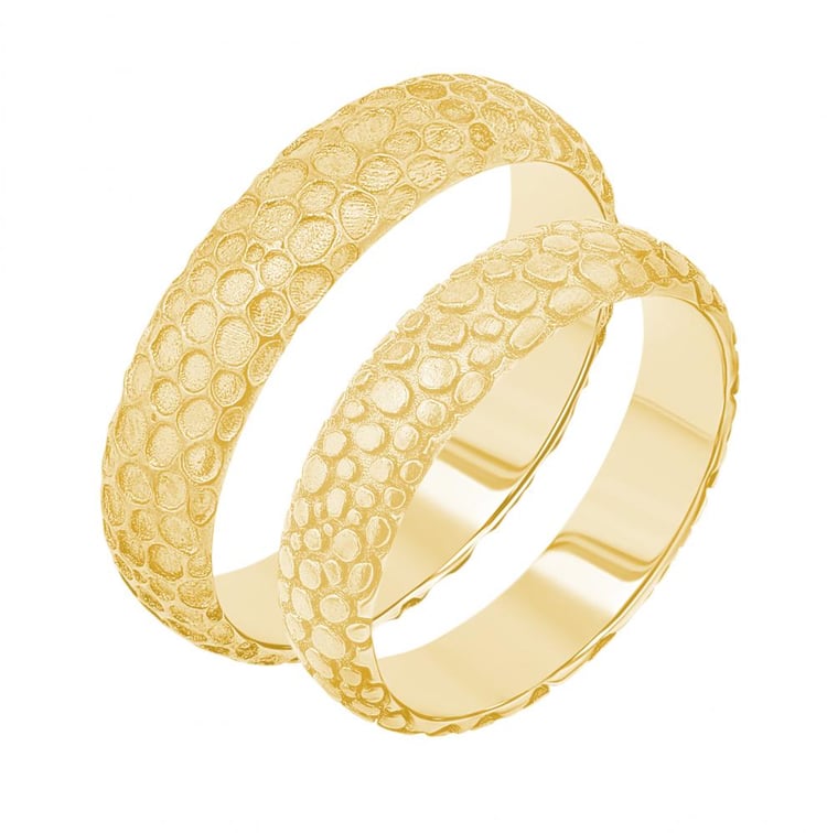 Zlaté snubní prsteny s atypickým povrchem Cali 156456