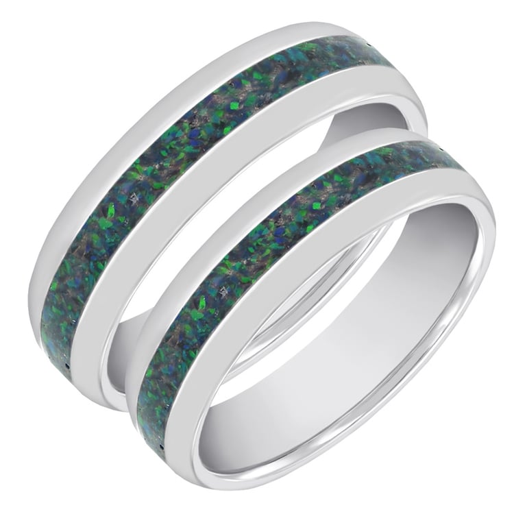 Zlaté snubní prsteny s černou opálovou výplní Alba