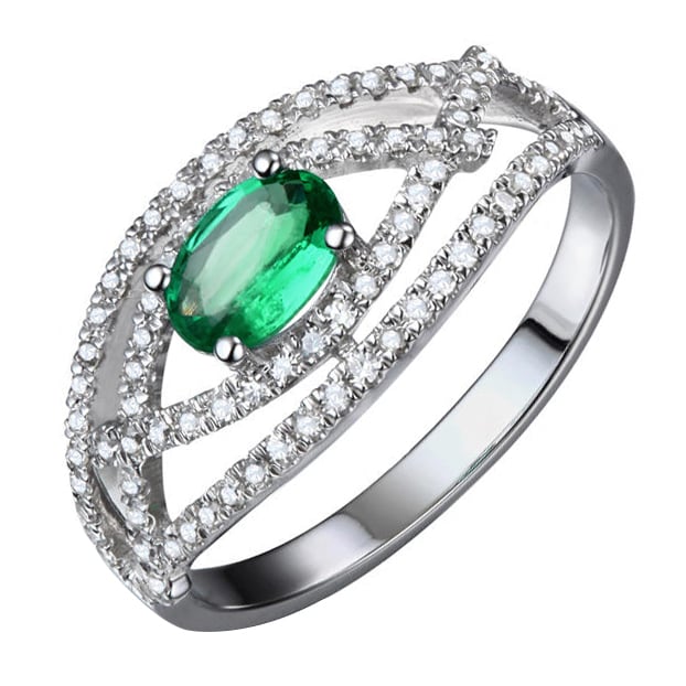 Prsten z bílého zlata se smaragdem a diamanty Corrina
