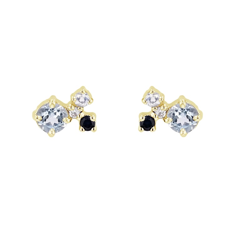 Cluster náušnice s akvamarínem, safírem, měsíčním kamenem a diamantem Kerrie 110699