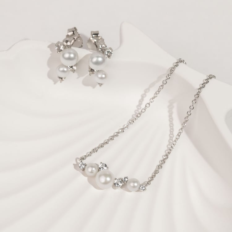 Stříbrné perlové náušnice s bílými topazy Anita 163938