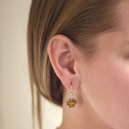 Visací stříbrné náušnice s jantarovými tlapkami Barry