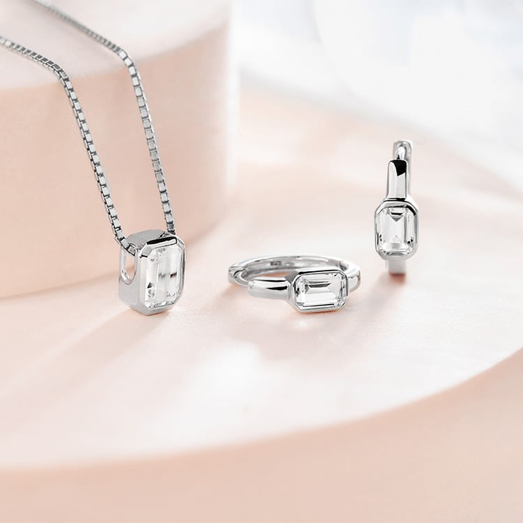 Stříbrné pozlacené kruhové náušnice s bílými topazy Tinsley 153210